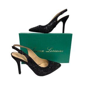 Lauren Lorraine Rachel Women's Heels Shoes Rhinestones Black Slingback Size 7.5